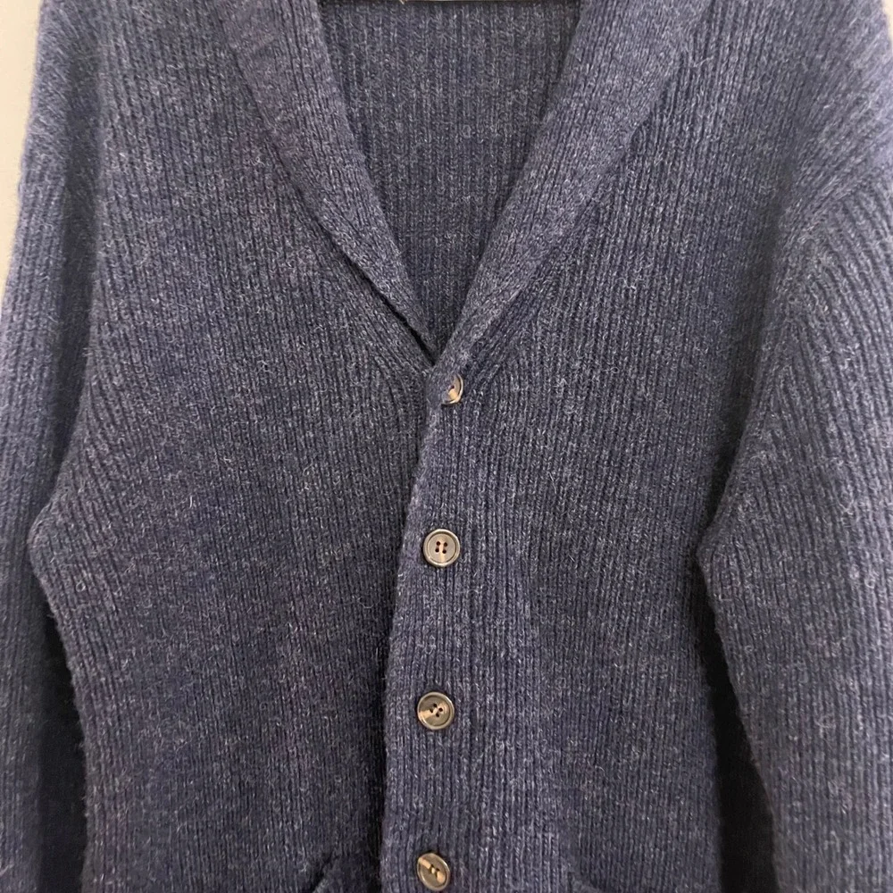 Line of Trade Shetland Wool Blue Long Cardigan Sweater Fall Winter Grandpacore